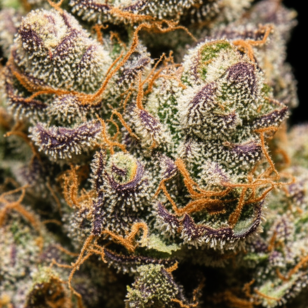 Close-up macro photography of Lemon Cherry Gelato cannabis buds showing trichomes and crystal structure