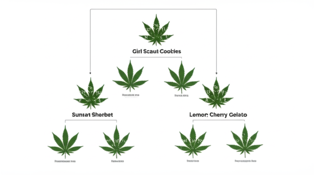 Lemon Cherry Gelato genetics diagram showing parent strain lineage and trait inheritance